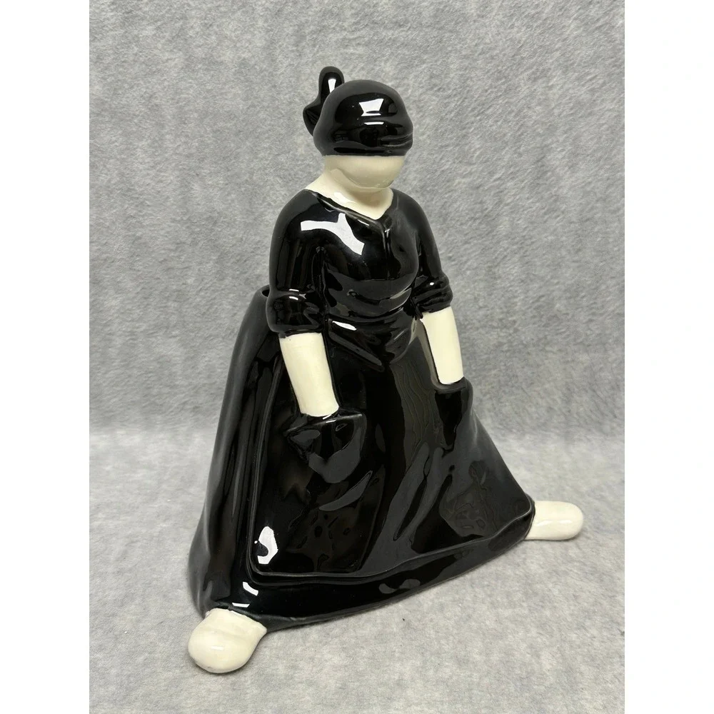 Vintage Dept 56 Peasant Girl Woman Ceramic Planter Black White Figurine